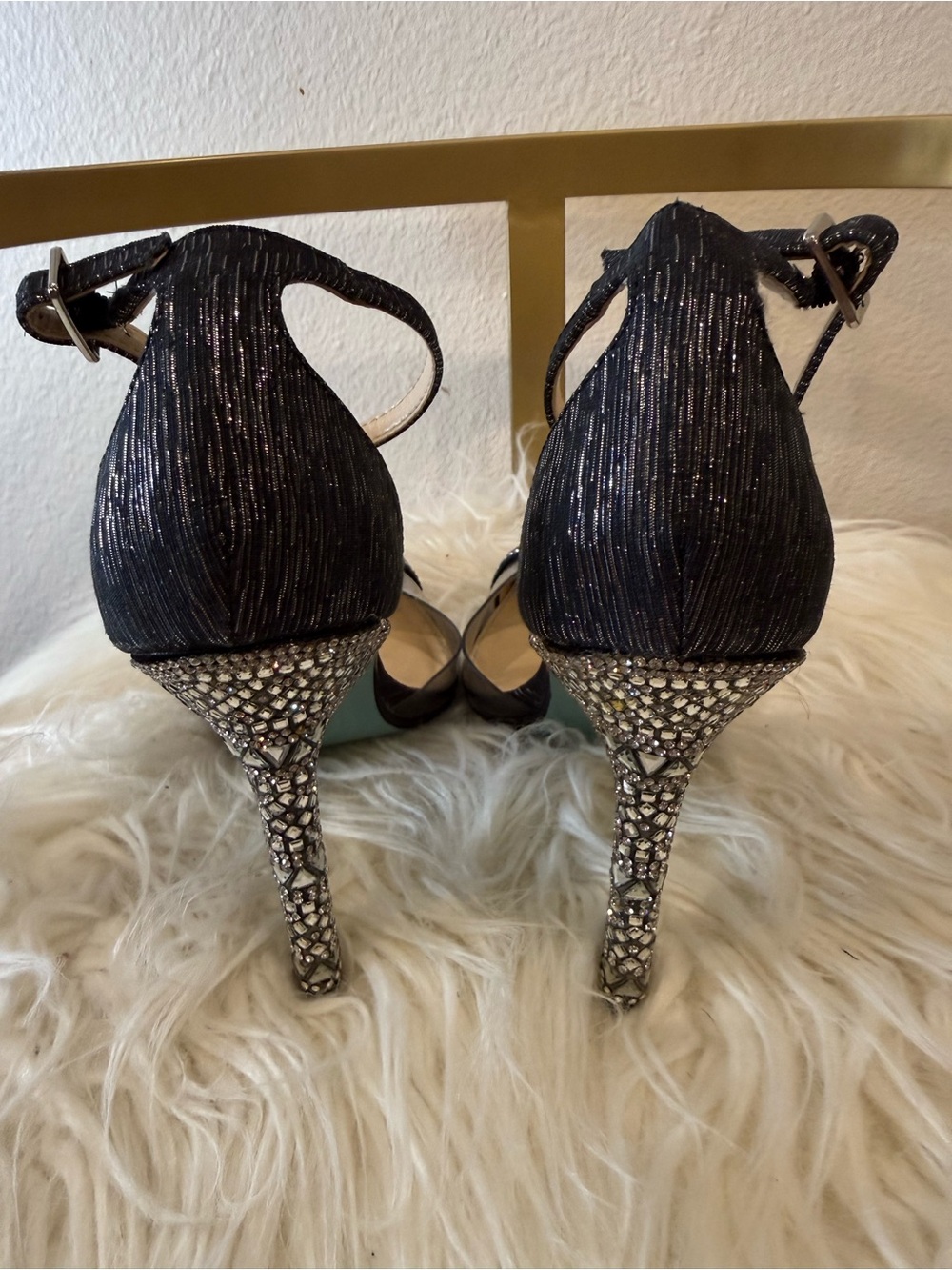 Betsey Johnson Black Crystal-Embellished Pointed-Toe Ankle-Strap Heels - Picture 7 of 12